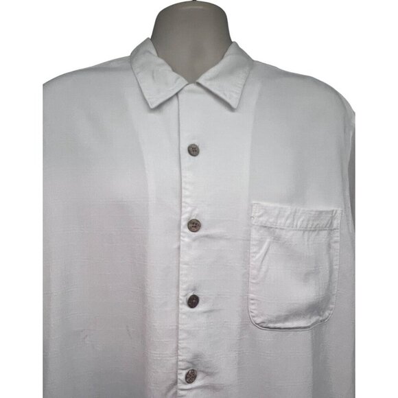 Tommy Bahama Mens Vintage White Embroidered Button Up Camp Shirt Large Pocket - Picture 4 of 11